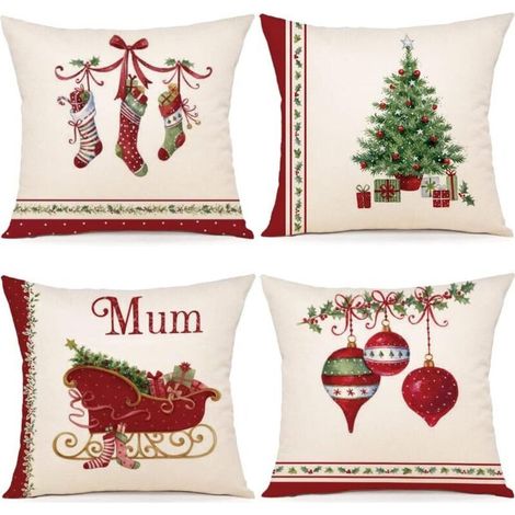 Housses de Coussin de Noël - Lot de 4 en Coton et Lin 40x40 cm pour bre et Salon (1/4)