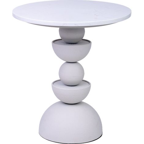 Mesa auxiliar de metal blanco y madera 40.5x40.5x45h cm (1/5)