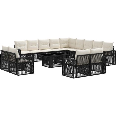 Conjunto de sofás de jardín 14 uds. Negro y Blanco Crema vidaXL (1/5)