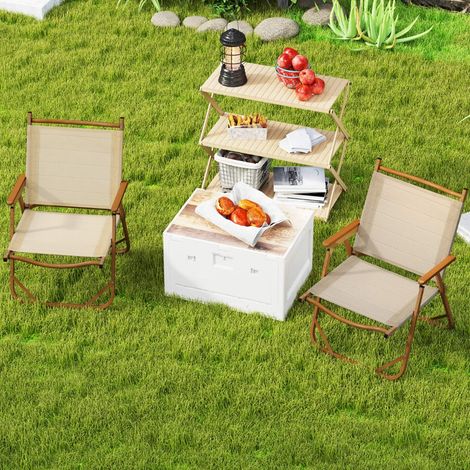 Ensemble de Chaises de Camping Pliantes de 2 Chaises de Plage Légères avec Cadre en Aluminium Supporte 180 kg Beige (1/3)