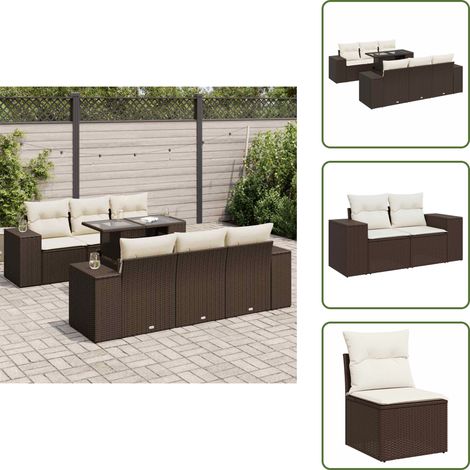 7-tlg. Garten-Sofagarnitur mit Kissen Braun Poly Rattan - Garten Sofagarnitur - Garten Sofagarnituren - Outdoor Sofagarnitur - Sofagarnitur Terrasse