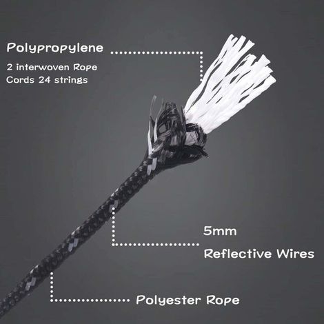 Lot de 10 cordes de camping réfléchissantes de 4 mm avec tendeurs de tendeur en aluminium pour tente de randonnée, bâche, abri d'auvent (noir) (1/4)