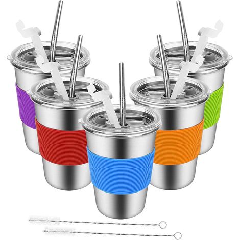 Gobelets réutilisables avec couvercle en plastique et paille, (1/5)