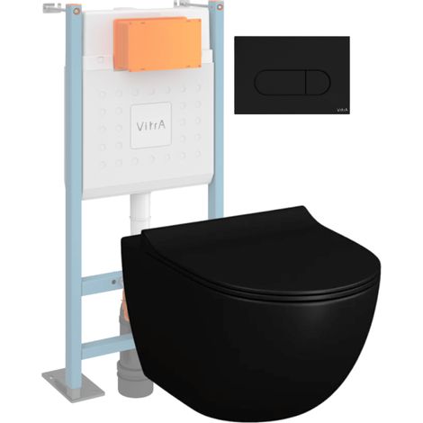 Vitra – Pack WC suspendu noir mat – Bâti autoportant V-Fix Core en acier galvanisé – Abattant frein de chute – Économie d'eau double chasse