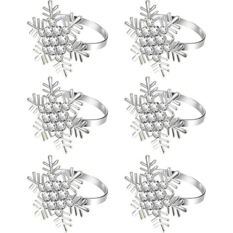 Bardusch-Lot de 6 ronds de serviette de Noël argentés en forme de flocon de neige avec strass blancs, pour la table des fêtes de Noël et de Thanksgiving... (1/5)