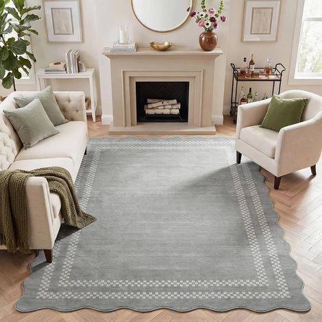 Tribesigns Tapis lavable avec bord ondulé, 160 x 230 cm, pour salon, chambre à coucher, doux, antidérapant, géométrique, ultra fin, certifié Oeko-Tex, gris (1/5)