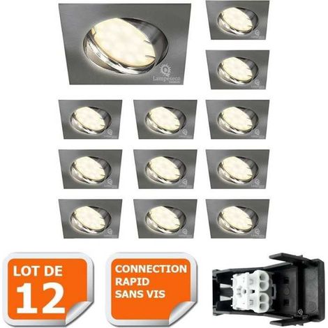 Lot de 12 spot encastrable orientable LED carré alu brossé GU10 230V eq. 50W blanc chaud (1/5)