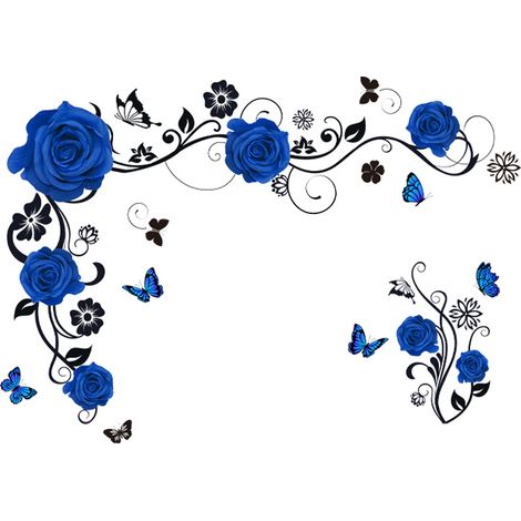 Sticker mural tatouage rose rouge vigne florale salon chambre sticker mural décoration murale auto-adhésif (bleu) (1/5)