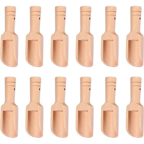 Mini cuillères en bois (12 pièces, 7,6 x 2,3 cm) pour sels de bain, thé et épices naturelles (1/5)