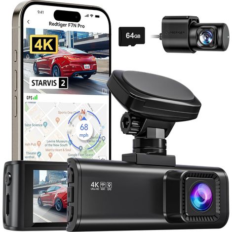 Dashcam Voiture Avant Arriere, STARVIS 2 Sensor with 64GB Card,4K/2.5K+1080P Dual Camera Built-in WiFi,GPS, 3.18" IPS, 170° Wide-Angle,24/7 Parking Surveillance, Loop Recording,WDR (1/5)