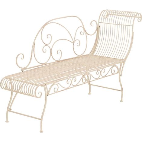 Banc de jardin banquette design en fer forgé crème vieilli dossier côté droit 156x46 cm MDJ10192