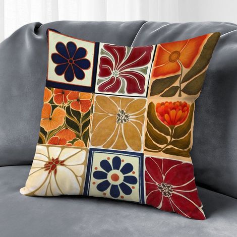Housse de coussin feuilles fleurs printemps été, décoration canapé,50×50cm (1/5)