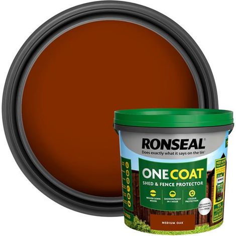 Ronseal One Coat Shed & Fence Protection Medium Oak 5 litre RSLOCFLMO5LN (1/2)
