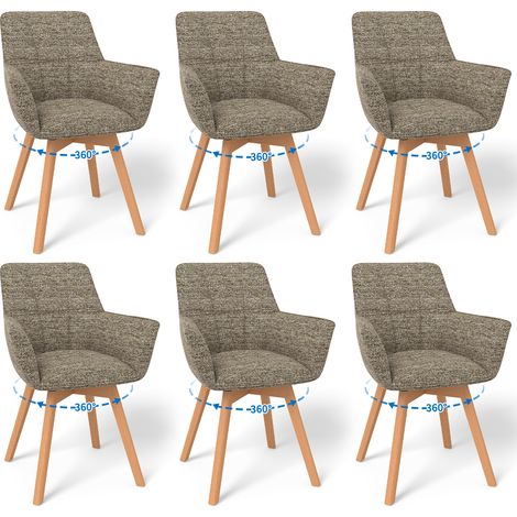 LEWE Lot de 6 Chaises de Salle à Manger Pivotantes avec Accoudoirs, Fauteuil Rembourrée avec Dossier en coton, Marron (1/5)