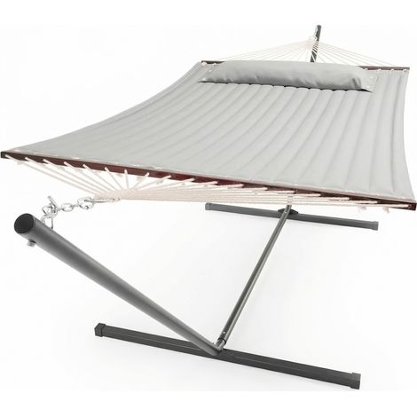 Amaca Con Supporto In Acciaio Ideale Per 2 Persone Giardino Terrazzo Piscina Tessuto Traspirante Resistente Relax Esterno Facile Montaggio 350 x 120 Cm Grigio