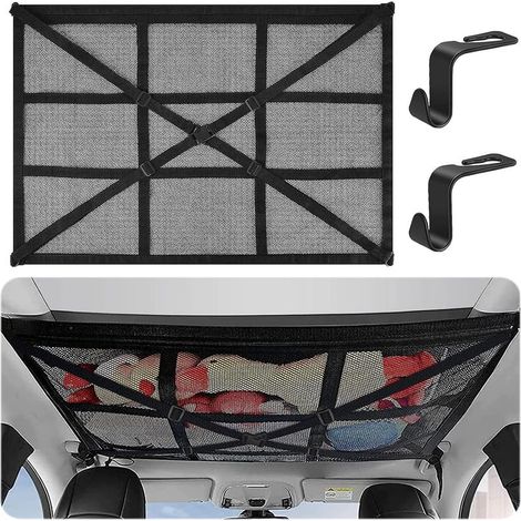 Filet de Rangement pour Toit Voiture 90cmx65cm Universel Bagages Sac pour Le Voyage et Le Organisateur Quatre Accoudoirs de Toit pour SUV, Van (1/5)