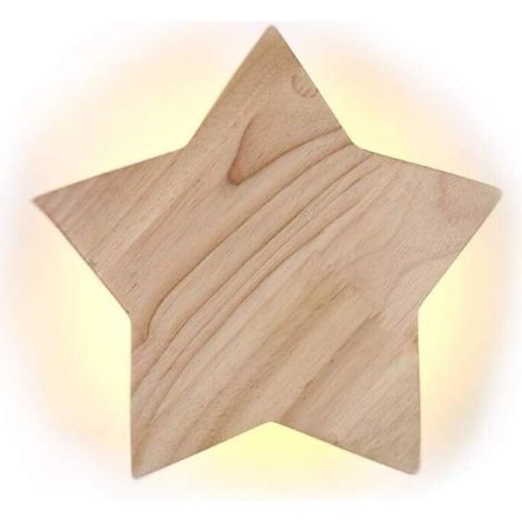LED Bois Étoile Lampe Murale Moderne Créatif Dessin animé Applique murale Veilleuse Lampes de chevet pour Bébé Les enfants Chambre Salon Salle Escaliers Décoration Plafonnier Lumière chaude - Ø19cm 9W (1/4)