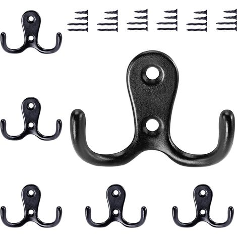 6er-Pack Vintage-Wandhaken aus schwarzem Metall mit Schrauben für Bad und Küche