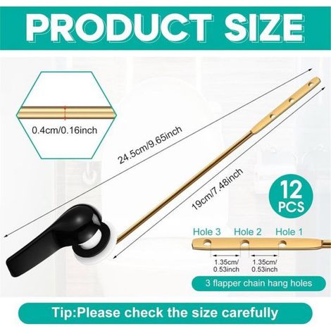 Poignée De Chasse D Eau - Laiton Et Plastique - Compatible Avec La Plupart Des Toilettes - Longueur 19 Cm - Diamètre Tige 4 Mm - Lot De 12 (1/5)