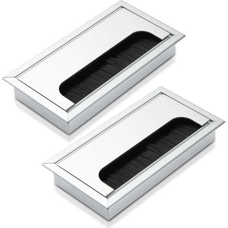 Jeu de 2 presse-étoupes - Aluminium - 160 x 80 mm - Couleur : argent, Cache-câble rectangulaire en métal pour la gestion des câbles de bureau d'ordinateur (1/4)