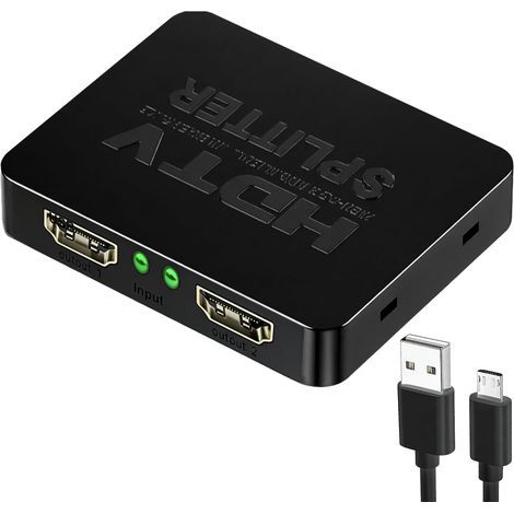 Splitter HDMI 1 ingresso 2 uscite 4K 3D 1080p con cavo di alimentazione Micro USB, duplicatore HDMI 1 in 2 per PS3, Xbox, DVD e HDTV (1/5)