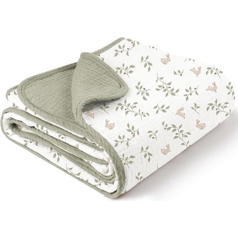 Copertina per neonati in cotone, morbidissima e leggera, piumone per bambini, piumone termoregolante, asciugamano da bagno, 102 x 92 cm, coniglietto verde (1/2)