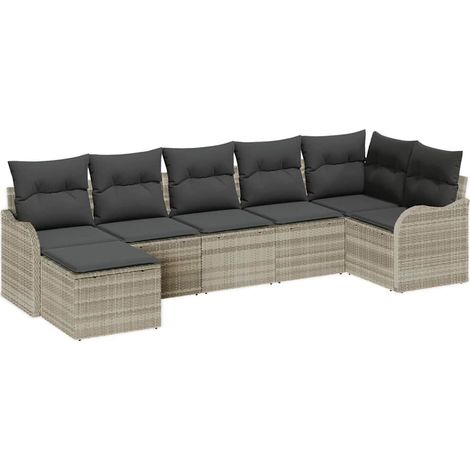 Maison Exclusive - Set Divano da Giardino 7 pcs Grigio chiaro Poly Rattan