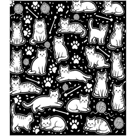 Couverture en flanelle à carreaux noirs et blancs, motif graffiti à peindre soi-même, 150 x 200 cm - Chat 150 x 130 cm (1/5)