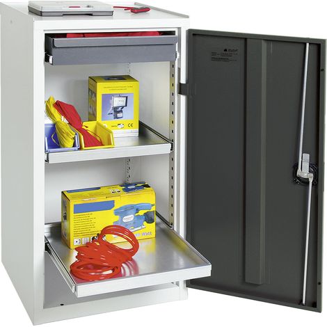 Armoire à outils et matériel Stumpf Série 3000 gris clair / gris anthracite + 1 tiroir 100 mm + 2 étagères coulissantes - 3001171