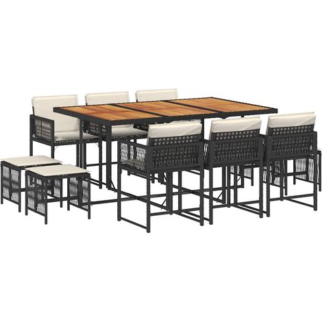 Maison Exclusive - Set de comedor jardín 11 pzas con cojines ratá (1/5)