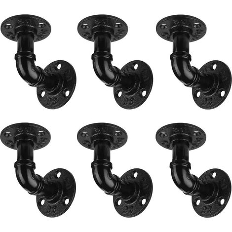 6PCS Support Étagère Mural, 3.3x3.3in Rétro en Métal Équerre de Tuyau Industriel Bride De Plancher Shelf Brackets en L-Support