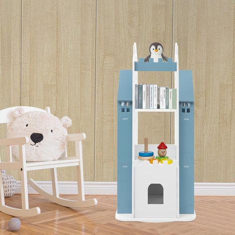 Rotating Bookshelf, Children's Bookcase 360° Revolving Floor Standing Shelves Rotating Bookshelf Kids Castle Bookshelves Tower Spinning Bookcase for Bedroom Living Room Blue 16.14  16.14  37.4in (1/5)