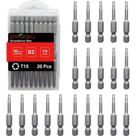 Embouts T15 x 20 pièces, embout Torx T15 1/4" entraînement hexagonal (longueur : 50 mm) (1/4)