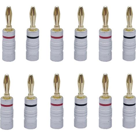 Lot de 12 connecteurs audio jack 4 mm, fiches bananes, connecteurs haut-parleurs à double verrouillage à vis plaqués or 24 carats (1/5)
