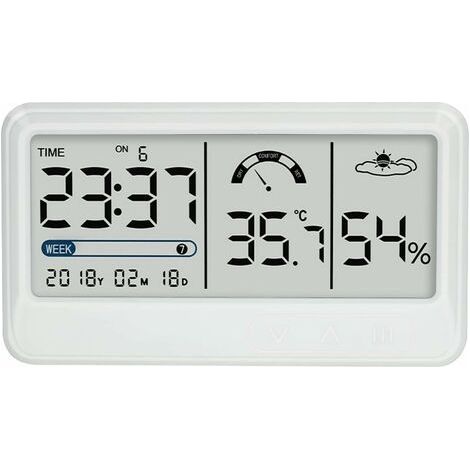 Hygromètre numérique Jauge électronique de température et d'humidité avec Affichage de l'heure et de la Date LCD Thermomètre d'intérieur Hygromètre avec Support pour Serre de Jardin (1/5)
