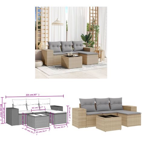 5-tlg. Garten-Sofagarnitur mit Kissen Beige Poly Rattan - Gartenmöbel Set - PE-Rattan Möbel - Outdoor Lounge - Esstisch Set - Gartenlounge - Home & Living (1/3)