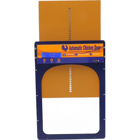 Porte automatique de poulailler avec minuterie, en alliage d'aluminium, écran LED HD, alimentée par piles, bleu royal. (1/5)