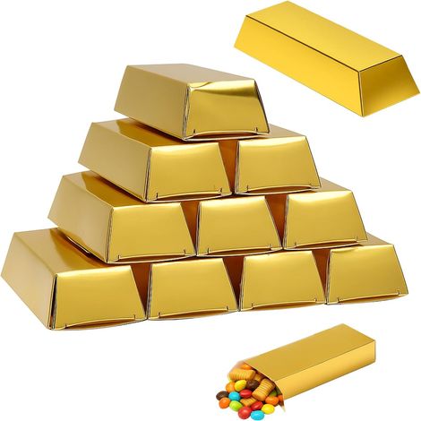HENGBIRD 24er-Pack Goldbarren-Süßigkeitenboxen, Geschenkbox aus Papier, Schokoladen-Goldmünzen-Geschenkbox für Kindergeburtstage, Hochzeiten, Schatzsuche (1/5)