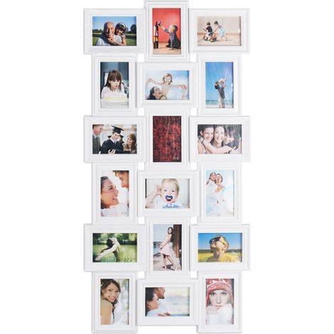 Cadre photos pêle-mêle mural 104 x 54 x 2,5 cm pour 18 photos décoratif style antique en plastique blanc (1/2)