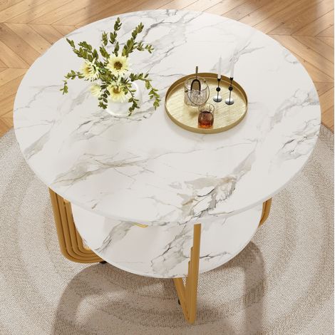 MEUBLIV Ensemble table à manger ronde 80 cm avec 4 chaises grises, pieds métal doré (1/5)