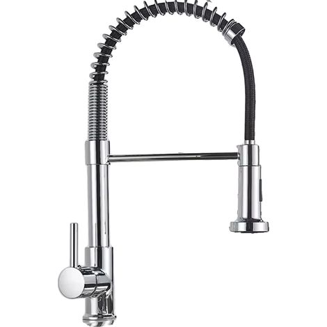 Robinet d'évier de cuisine, en acier inoxydable, avec douchette escamotable, Chrome B (1/2)