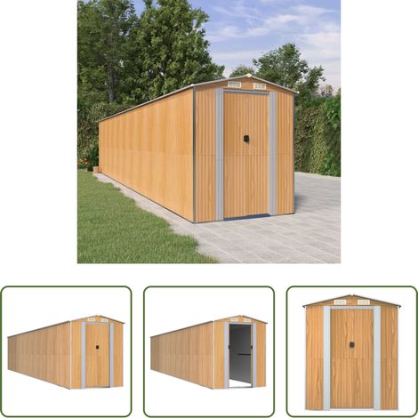 vidaXL Gartenhaus - Geräteschuppen Hellbraun 192x938x223 cm Verzinkter Stahl (1/5)