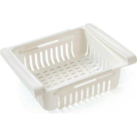 Boîte De Rangement Rétractable Pour Frigo - Tiroir Organisateur En PP - Pour Fruits Et Légumes - Dimensions Extensibles 20-28 X 16 X 8 Cm - Blanc × 1 (1/5)