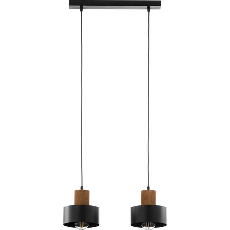 Suspension scandinave RIF WOOD Sigma Lighting noire et bois 2xE27 15W, forme barre 42 cm (1/5)