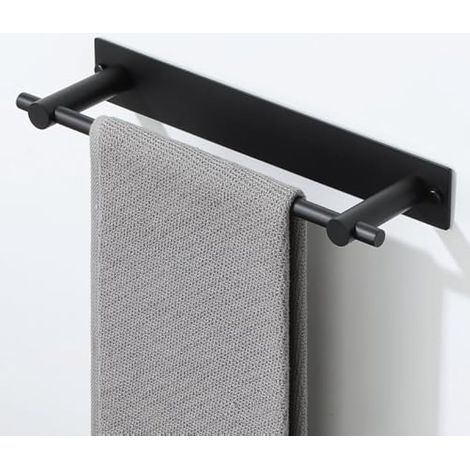 Porte Serviette sans Percage, Support Serviette Mural Longueur 30 CM, Porte-Serviettes de Salle de Bain, Autocollant/Perçage, Barre Porte Serviette en Acier lnoxydable SUS304, Noir (1/5)