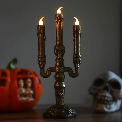 D'Halloween Lumière du Bougeoir du Crâne, 3 Pièces Squelette Lampe de Bougies Sans Flamme Alimentée, 1pcs LAMPION DE DECO DE FETE (1/4)