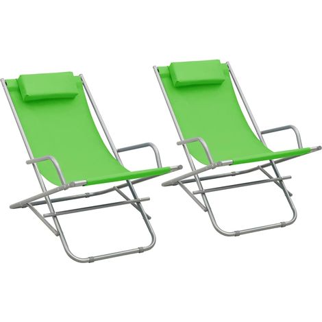 Lot de 2 Chaises à Bascule de Jardin Pliantes Transats en Acier Vert - PANGIVO (1/5)