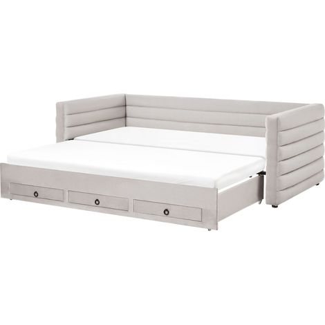 Daybed Grey Velvet Upholstery EU Single to Super King Size 3ft to 6ft Quilted Glam Style MEUDON (1/5)