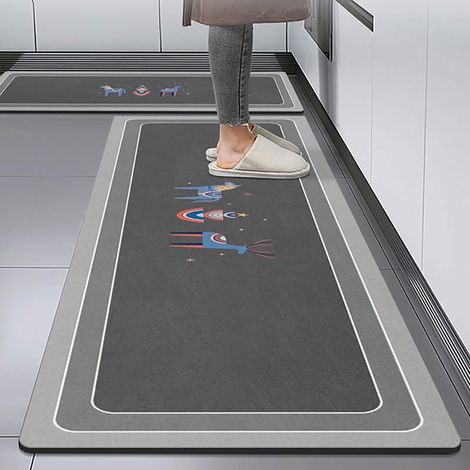 Non-slip kitchen mat, absorbent diatomite mat with modern abstract design, washable in front of sink, bath mat for dishes and shower (Deer Grey, 50x180cm) (1/5)