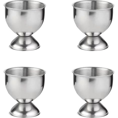 BEBUSINGOTO Juego de 4 hueveras de acero inoxidable - Para huevos pequeños - Plateado (1/5)